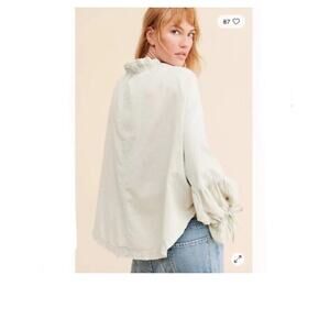 Free People Alpine Denim Top Small Long Sleeve Peasant Style Flowy Boho cowgirl